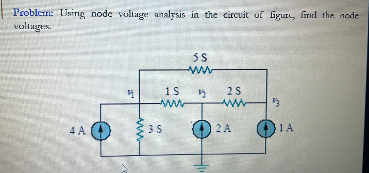 Problem Using Node Voltage Analysis In The Circuit Of Figure Find The Node Voltages 5s 1s 2s 13 4a 35 2a 1 A 1