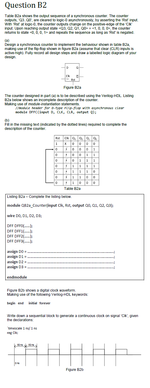 Question B2 Table B2a Shows The Output Sequence Of A Synchronous Counter The Counter Outputs Q3 Qo Are Cleared To 1
