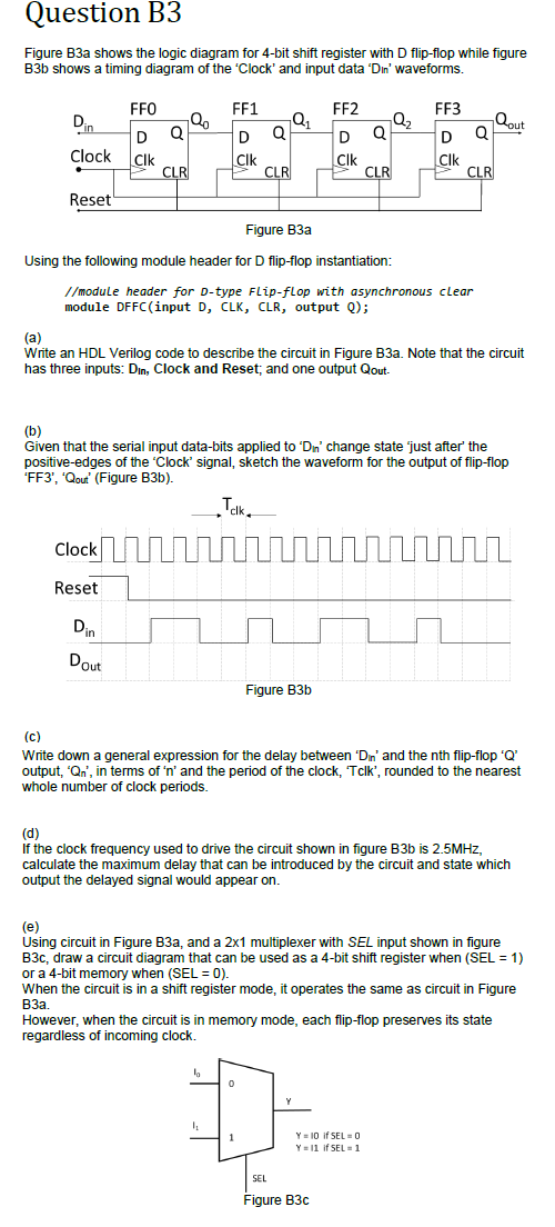 Question B3 Figure B3a Shows The Logic Diagram For 4 Bit Shift Register With D Flip Flop While Figure B3b Shows A Timing 1