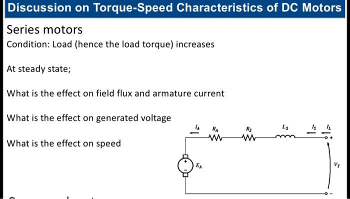 Discussion On Torque Speed Characteristics Of Dc Motors Series Motors Condition Load Hence The Load Torque Increases 2