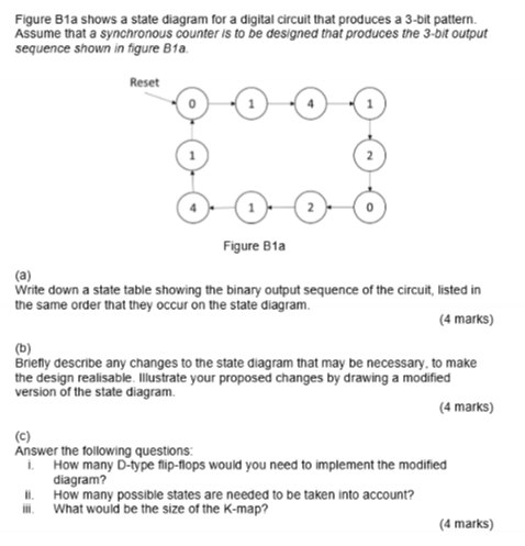 Figure B1a Shows A State Diagram For A Digital Circuit That Produces A 3 Bit Pattern Assume That A Synchronous Counter 1