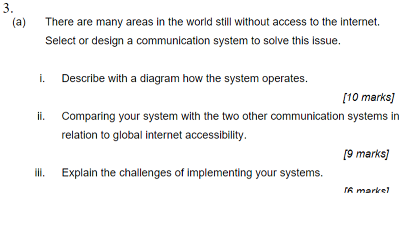 3 A There Are Many Areas In The World Still Without Access To The Internet Select Or Design A Communication System T 1