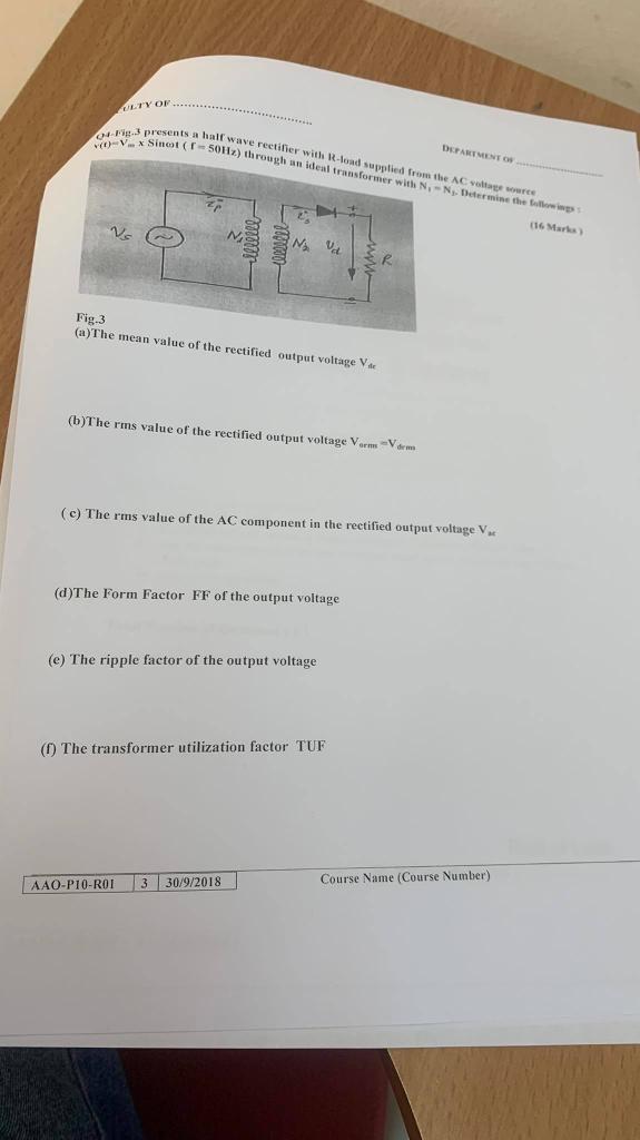 Ty Of Wa Half Wave Rectifier With R Ode 5oh Through An Ideal Transform From The Ag Aware R Load R With N N Determin 1