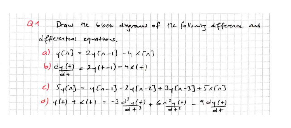 Q1 Draw The Block Diagraus Of The Following Difference And Differential Equations A Y C 3 24cm 1 4 X N B 0467 1