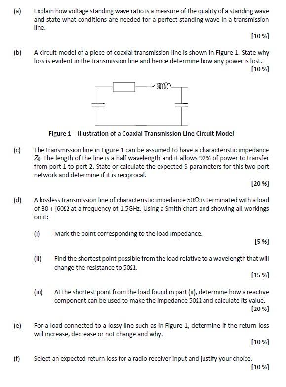 A Explain How Voltage Standing Wave Ratio Is A Measure Of The Quality Of A Standing Wave And State What Conditions Are 1