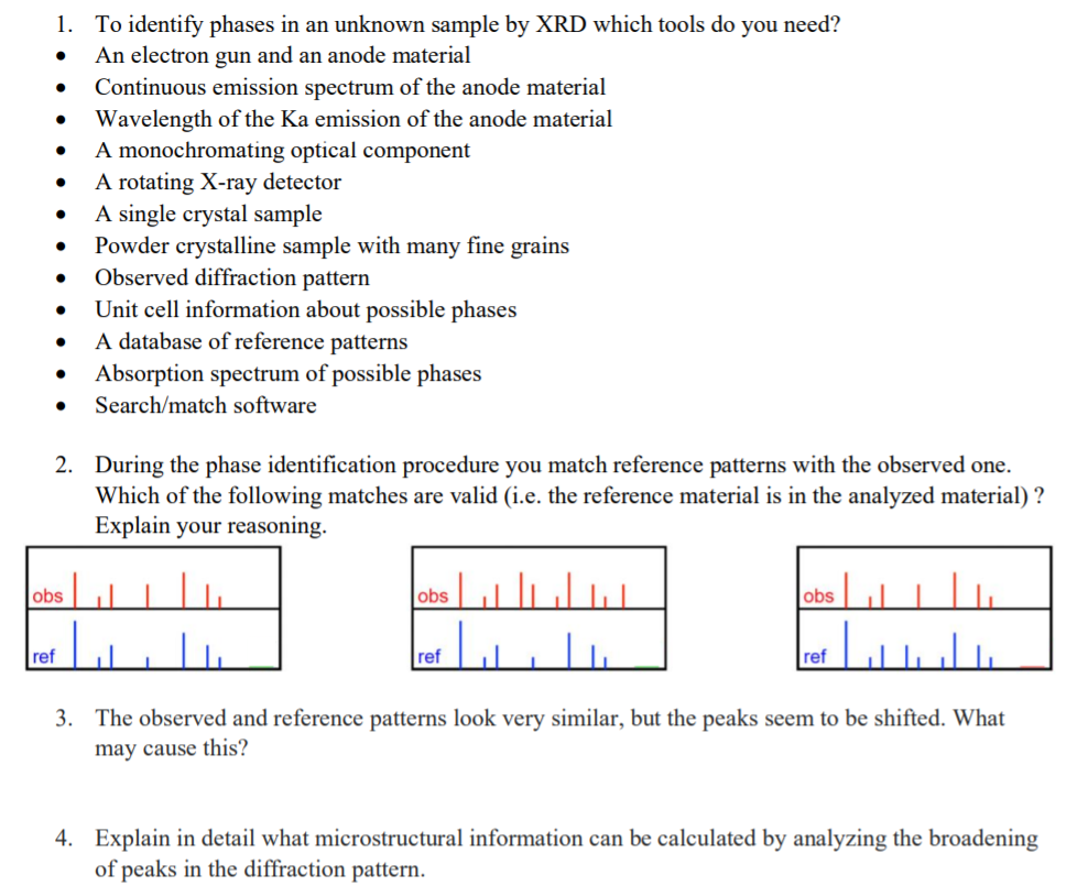 1 To Identify Phases In An Unknown Sample By Xrd Which Tools Do You Need An Electron Gun And An Anode Material 1