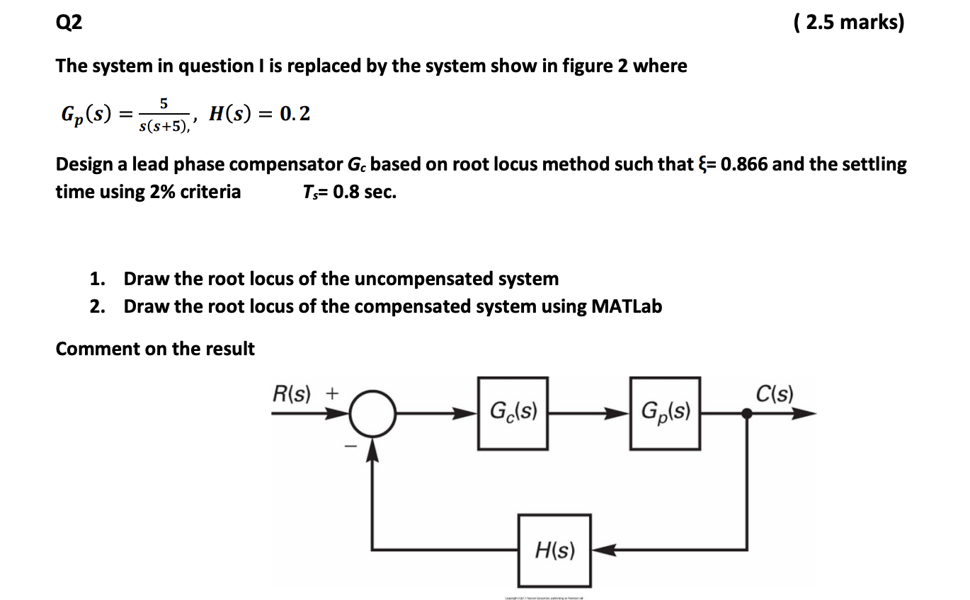 Q2 2 5 Marks The System In Question I Is Replaced By The System Show In Figure 2 Where 5 Gp S H S 0 2 S S 5 1
