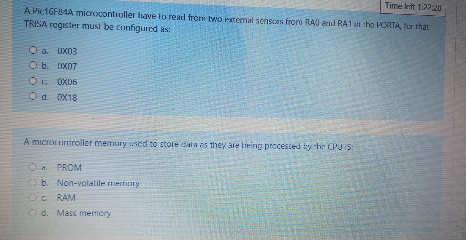 Time Left 1 22 28 A Pic16f84a Microcontroller Have To Read From Two External Sensors From Rao And Ra1 In The Porta For 1