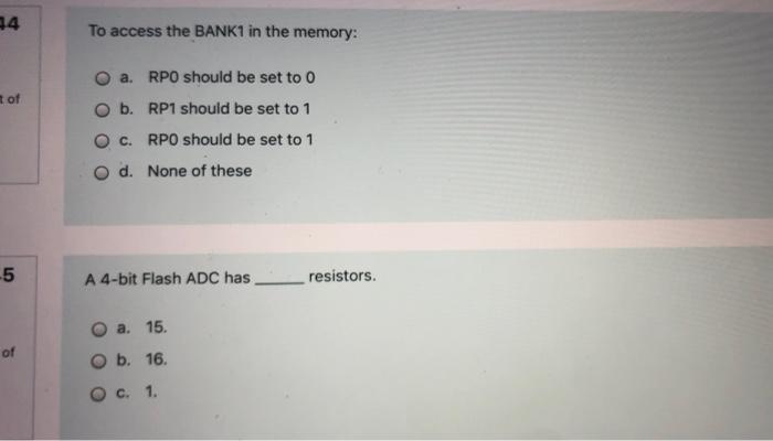 14 To Access The Bank1 In The Memory A Rpo Should Be Set To O I Of B Rp1 Should Be Set To 1 O C Rpo Should Be Set To 1