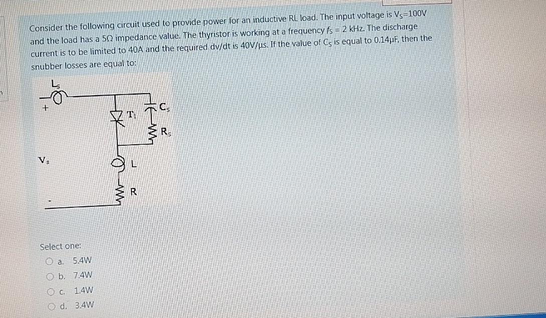 Consider The Following Circuit Used To Provide Power For An Inductive Rl Load The Input Voltage Is V 100v And The Load 1