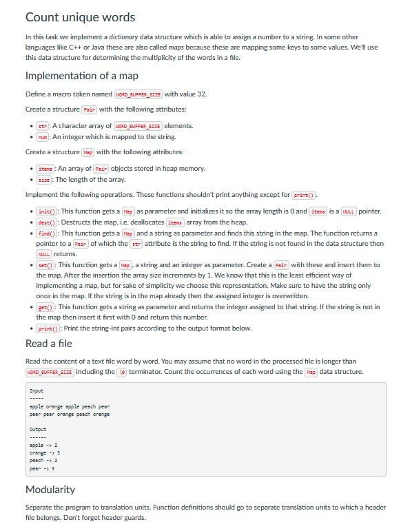 Count Unique Words In This Task We Implement A Dictionary Data 