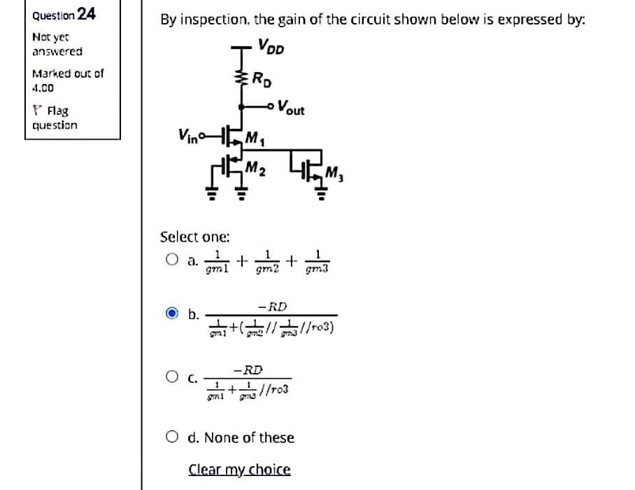 Question 24 Not Yet Answered Marked Out Of 4 00 Flag Question By Inspection The Gain Of The Circuit Shown Below Is Expr 1