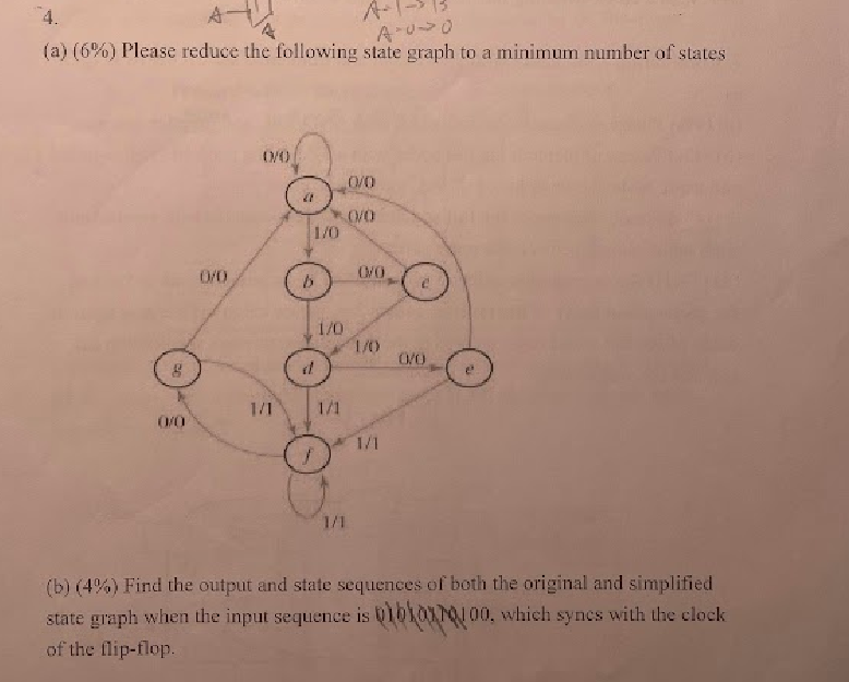 4 Auno A 6 Please Reduce The Following State Graph To A Minimum Number Of States 010 0 0 27 Ovo 1 0 0 0 Ovo 1 0 1 1