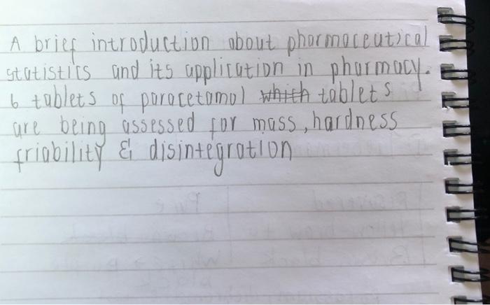 A Brief Introduction About Phormaceutical Statistilts And Its Applitution In Pharmacy 6 Tablets Of Paracetamol Which Tab 1