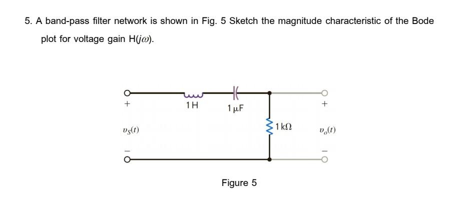 5 A Band Pass Filter Network Is Shown In Fig 5 Sketch The Magnitude Characteristic Of The Bode Plot For Voltage Gain H 1