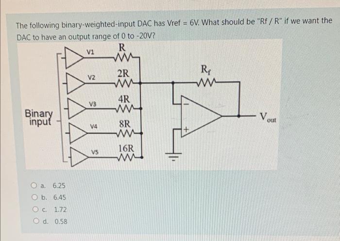 The Following Binary Weighted Input Dac Has Vref 6v What Should Be Rf R If We Want The Dac To Have An Output Range 1