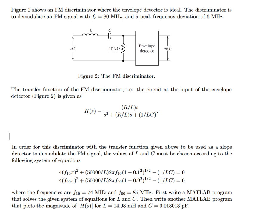 Figure 2 Shows An Fm Discriminator Where The Envelope Detector Is Ideal The Discriminator Is To Demodulate An Fm Signal 1