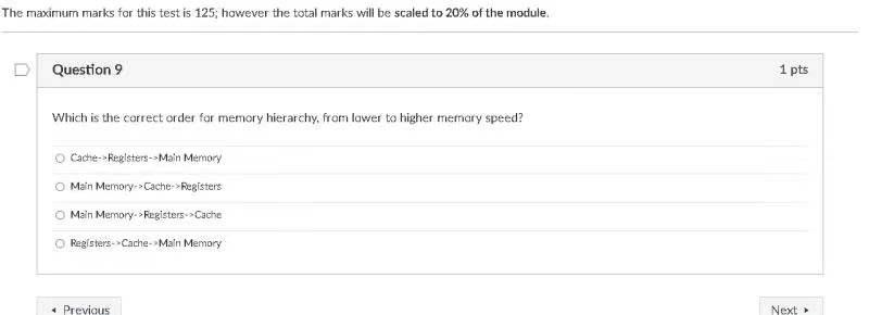 The Maximum Marks For This Test Is 125 However The Total Marks Will Be Scaled To 20 Of The Module Question 9 1 Pts Wh 1