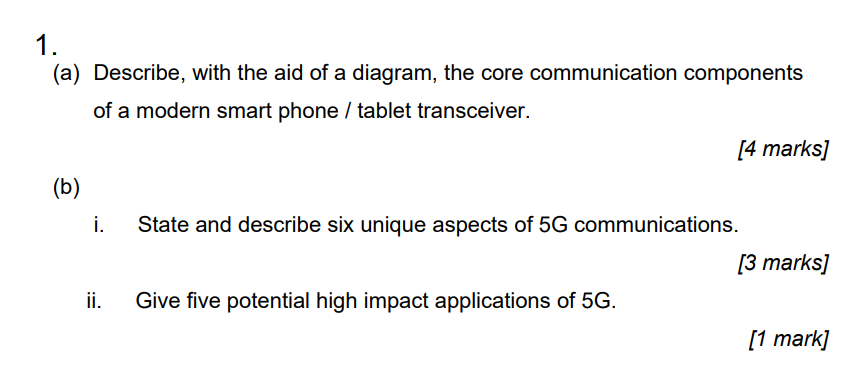 1 A Describe With The Aid Of A Diagram The Core Communication Components Of A Modern Smart Phone Tablet Transceiv 1