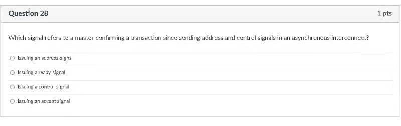 Question 28 1 Pts Which Signal Refers To A Master Confirming A Transaction Since Sending Address And Contral Signals In 1