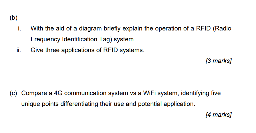 B I With The Aid Of A Diagram Briefly Explain The Operation Of A Rfid Radio Frequency Identification Tag System Gi 1
