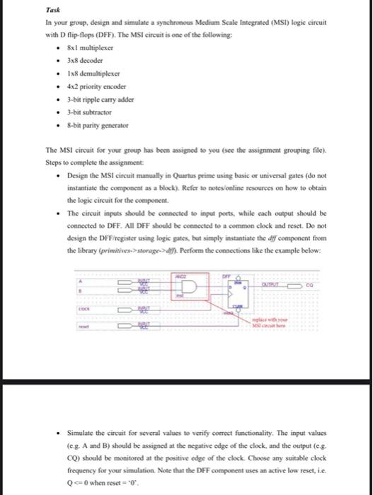Task In Your Group Design And Simulate A Synchronous Medium Scale Integrated Mst Logie Circuit With D Flip Flops Dff 1