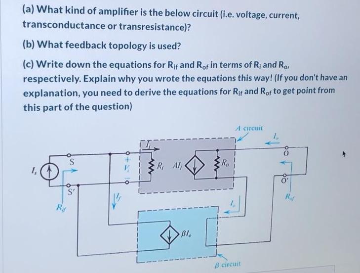 A What Kind Of Amplifier Is The Below Circuit I E Voltage Current Transconductance Or Transresistance B What F 1