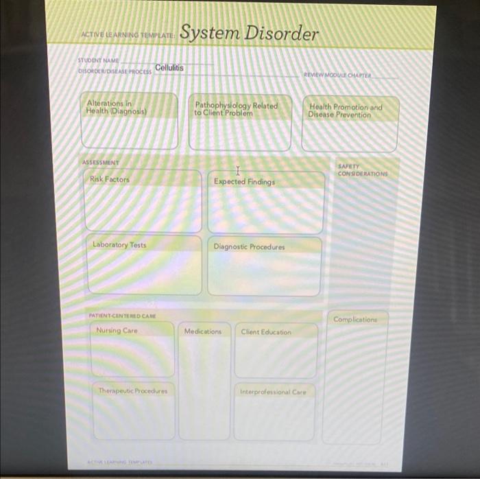 Active Learning Template System Disorder Student Name Desorder Disease Process Cellulitis Rew Movie Opter Alterations In 1
