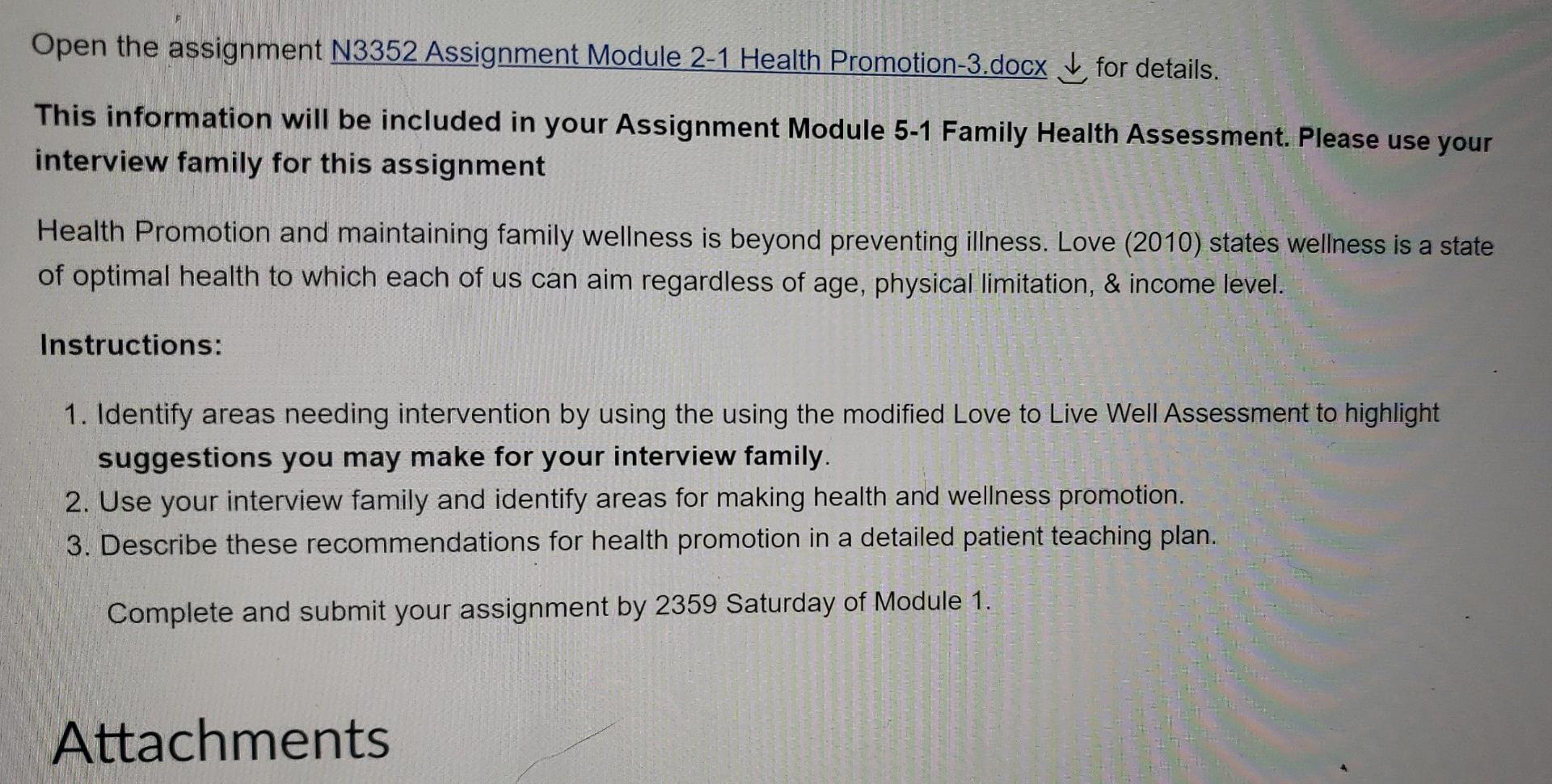 Open The Assignment N3352 Assignment Module 2 1 Health Promotion 3 Docx For Details This Information Will Be Included I 1