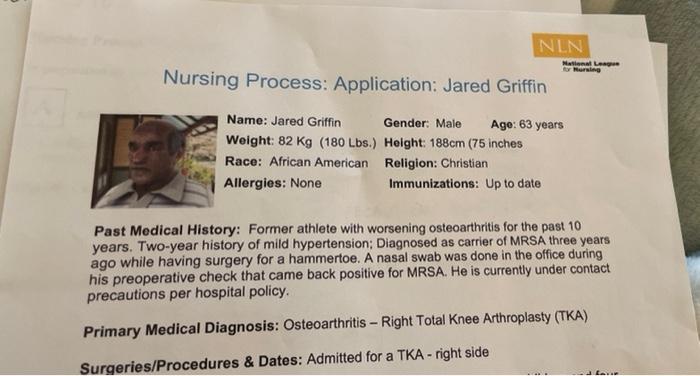 Nln Meta Log Nursing Process Application Jared Griffin Name Jared Griffin Gender Male Age 63 Years Weight 82 Kg 1 1