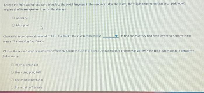 Choose The More Appropriate Word To Replace The Sexist Language In This Sentence After The Storm The Mayor Declared Th 1