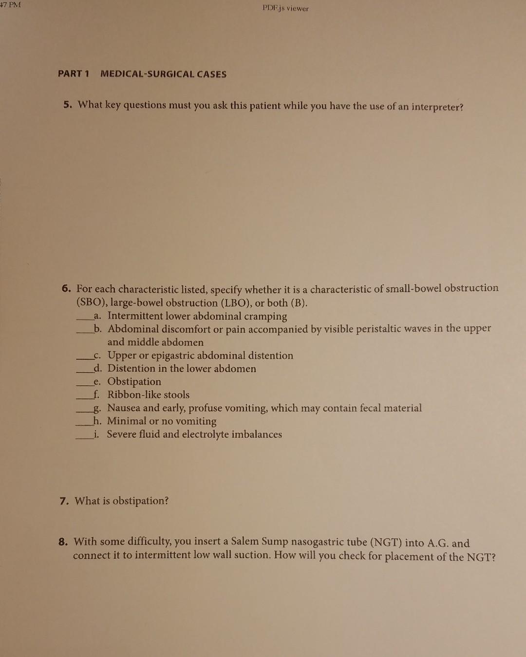 Chapter 4 Gastrointestinal Disorders Case Study 45 Small Bowel Obstruction Case Study 45 Name Class Group Date Group Mem 2