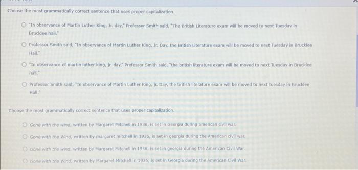 Choose The Most Grammatically Correct Sentence That Uses Proper Capitalization In Observance Of Martin Luther King Jr 1