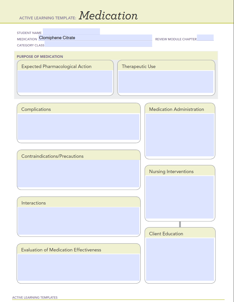 Medication Active Learning Template Student Name Medication Clomiphene Citrate Category Class Review Module Chapter Pur 1