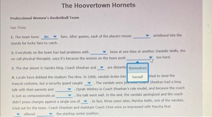 Homework For Major Errors In Grammar The Hoovertown Hornets Professional Women S Basketball Team Fan Trivia 1 The Team 4