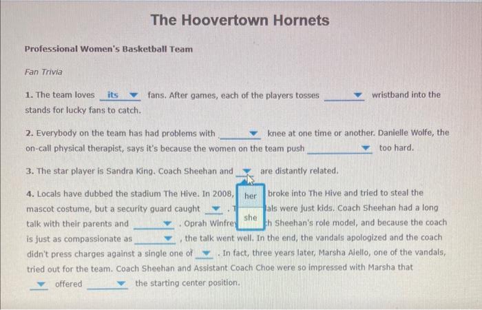 Homework For Major Errors In Grammar The Hoovertown Hornets Professional Women S Basketball Team Fan Trivia 1 The Team 5