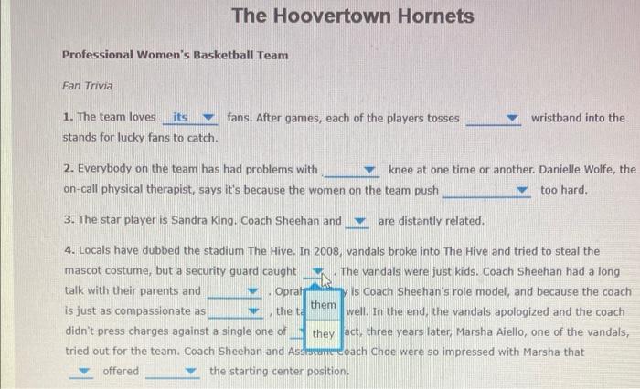 Homework For Major Errors In Grammar The Hoovertown Hornets Professional Women S Basketball Team Fan Trivia 1 The Team 6