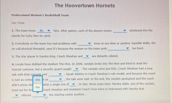 Homework For Major Errors In Grammar The Hoovertown Hornets Professional Women S Basketball Team Fan Trivia 1 The Team 11