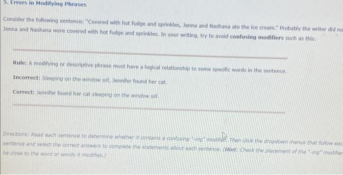 S Errors In Modifying Phrases Consider The Following Sentence Covered With Hot Fudge And Sprinkles Jenna And Nashana 1