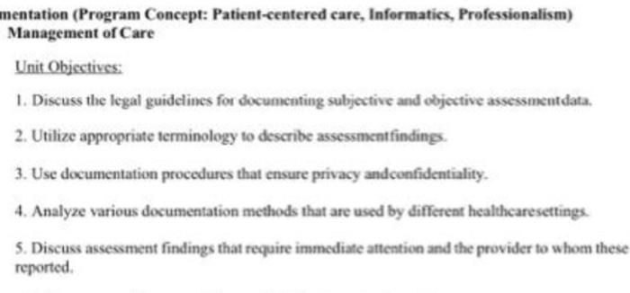 Mentation Program Concept Patient Centered Care Informatics Professionalism Management Of Care Unit Objectives 1 1