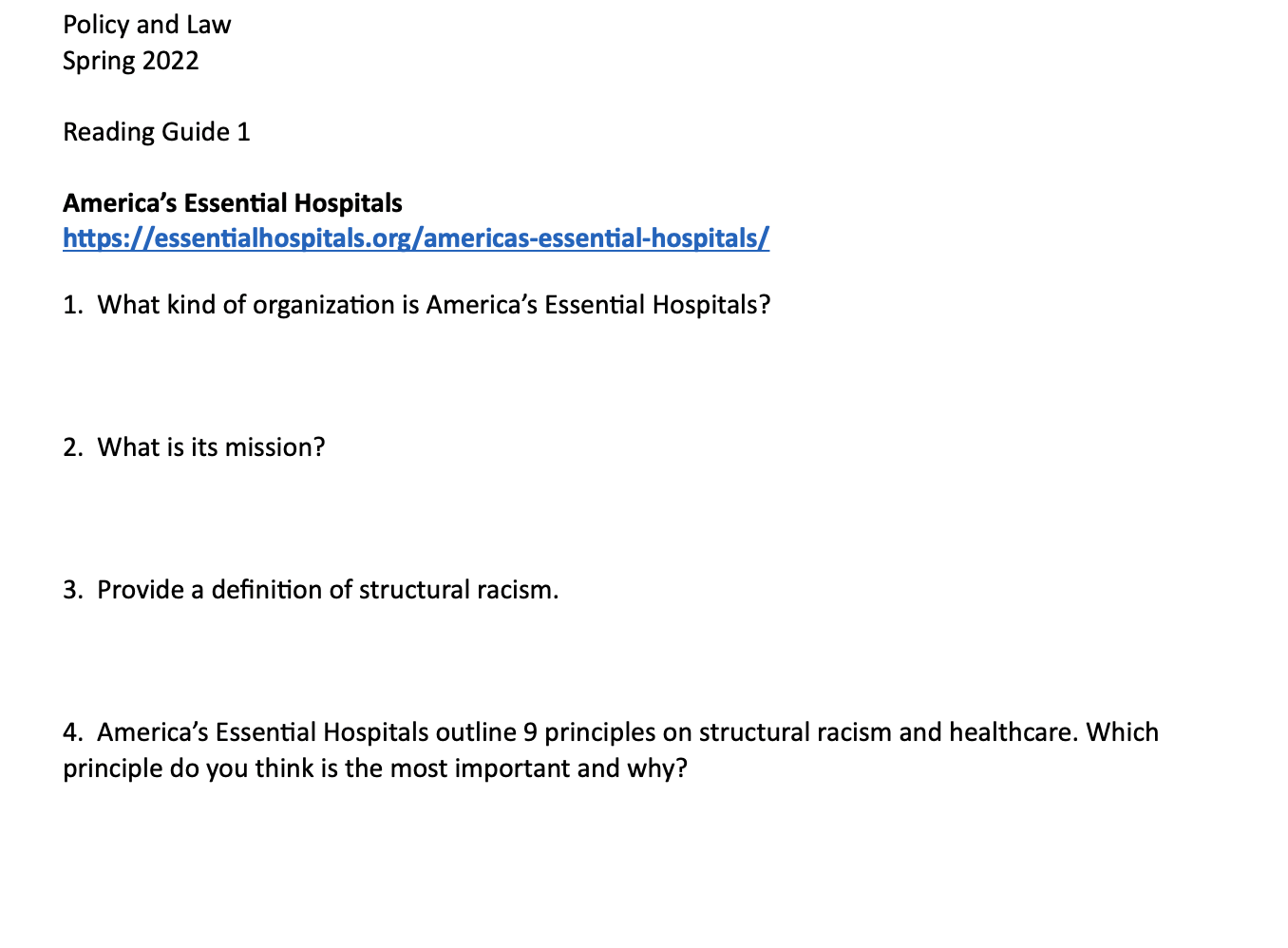 Policy And Law Spring 2022 Reading Guide 1 America S Essential Hospitals Https Essentialhospitals Org Americas Essenti 1