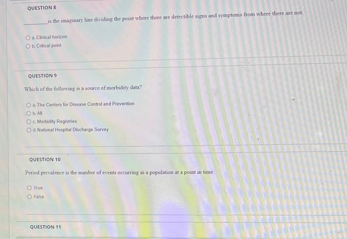 Question 8 Is The Imaginary Line Dividing The Point Where There Are Detectible Signs And Symptoms From Where There Are N 1