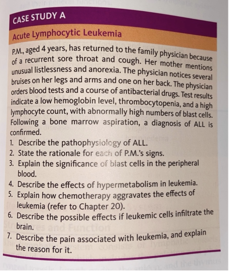 Case Study A Acute Lymphocytic Leukemia P M Aged 4 Years Has Returned To The Family Physician Because Of A Recurrent 1