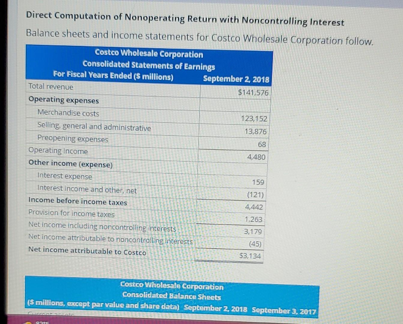 Direct Computation of Nonoperating Return with Noncontrolling Interest