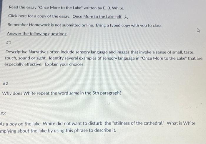 Read The Essay Once More To The Lake Written By E B White Click Here For A Copy Of The Essay Once More To The Lake 1