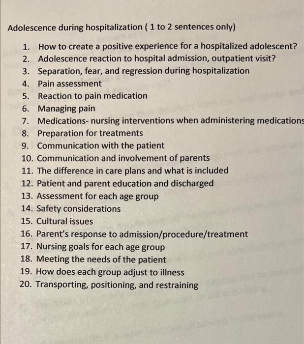 A Adolescence During Hospitalization 1 To 2 Sentences Only 1 How To Create A Positive Experience For A Hospitalized 1