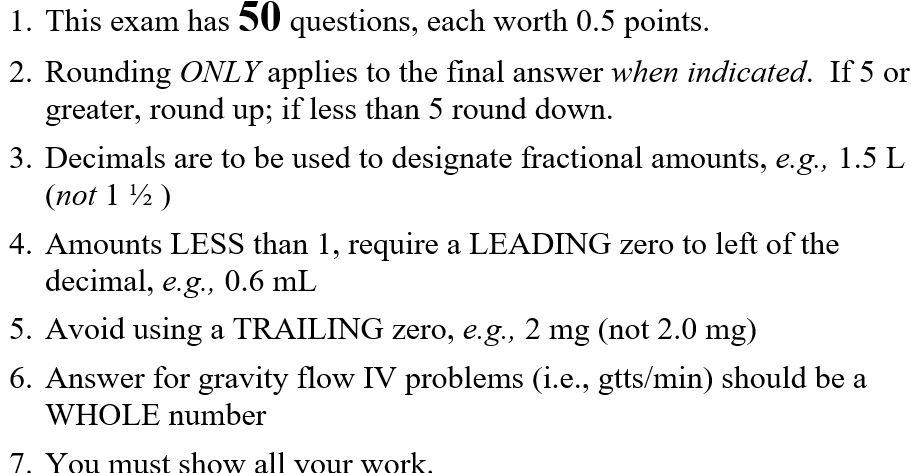 1 This Exam Has 50 Questions Each Worth 0 5 Points 2 Rounding Only Applies To The Final Answer When Indicated If 5 1
