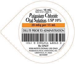 Delivera 15 Ml Ndc 0121 1880 15 Potassium Chloride Oral Solution Usp 10 20 Meq Per 15 Ml Dilute Prior To Administration 1
