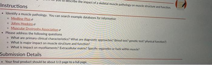 Escribe The Impact Of A Skeletal Muscle Pathology On Muscle Structure And Function Instructions Identify A Muscle Path 1