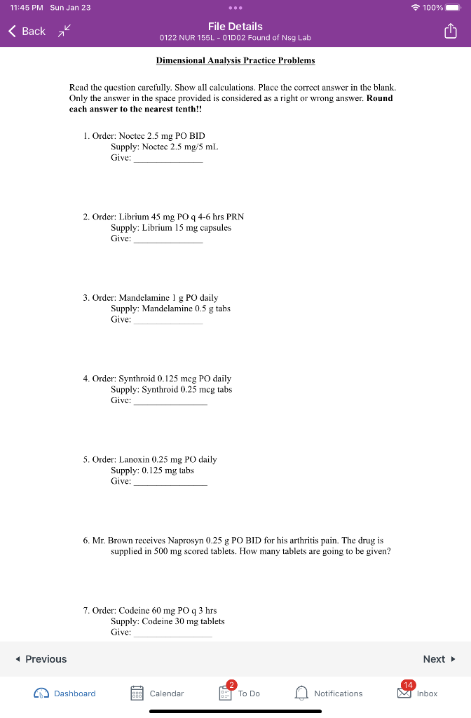 11 45 Pm Sun Jan 23 100 Back File Details 0122 Nur 155l 01d02 Found Of Nsg Lab Dimensional Analysis Practice Problem 1